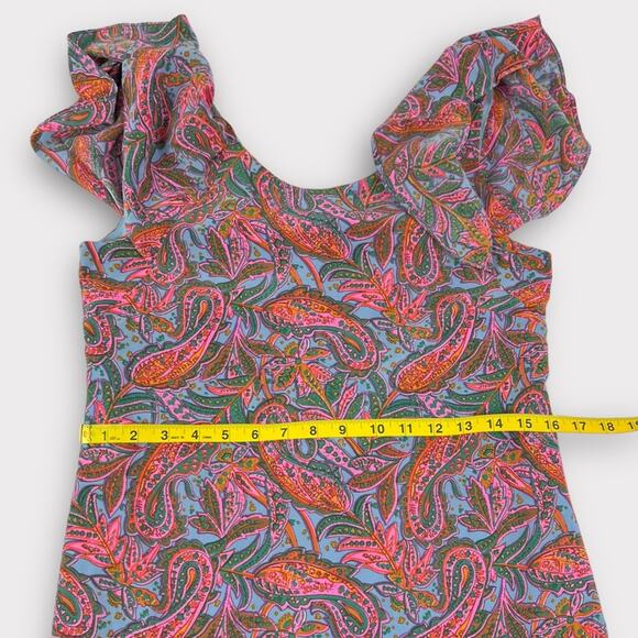 J. Crew Vibrant Paisley Ruffle Silk Dress Size 2 - Picture 6 of 8